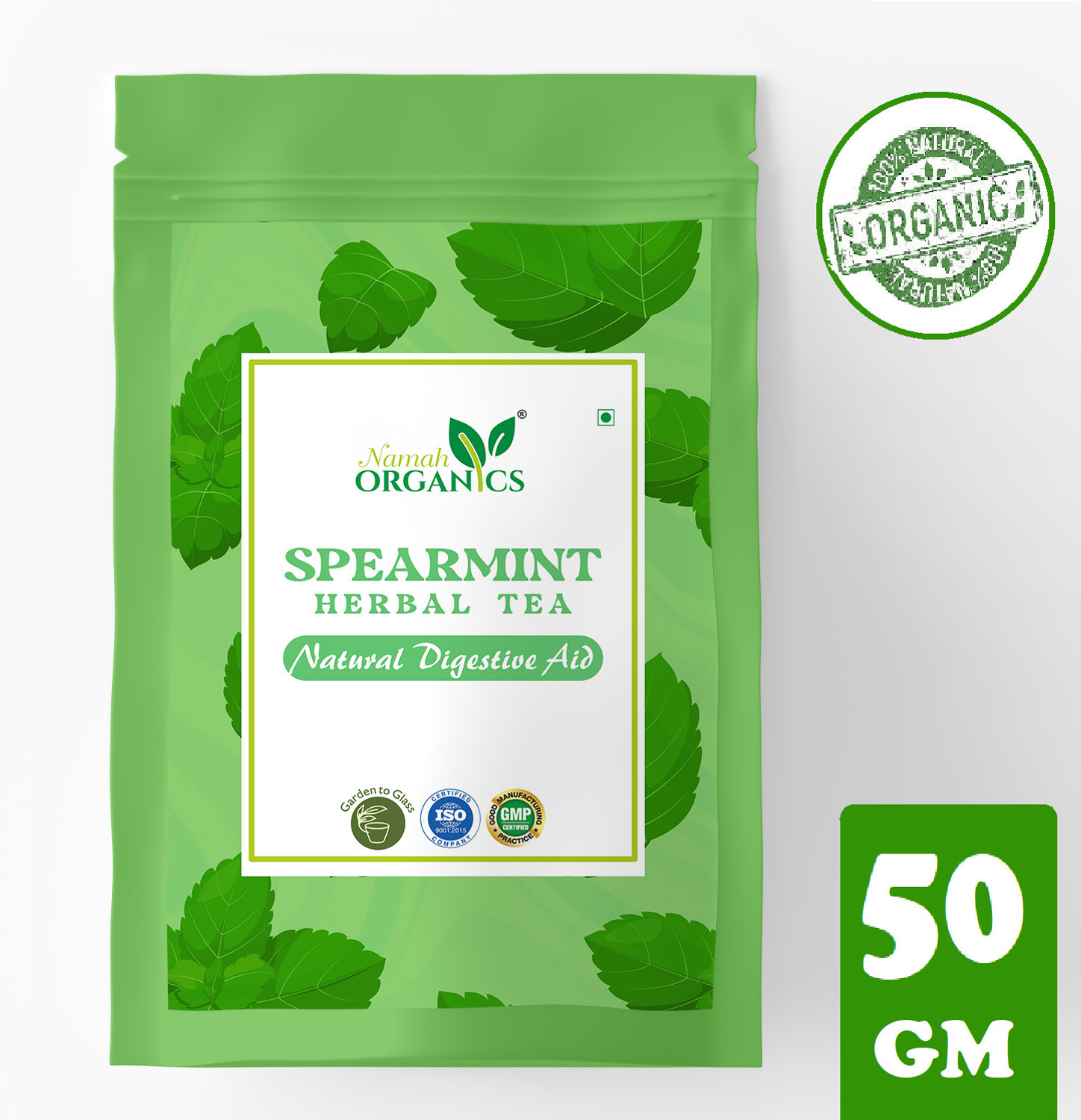 Image of Namah Organics Pure Spearmint Herbal Tea Leaves 100% Natura,lRich in antioxidants for PCOD /PCOS Mint Herbal Tea Vacuum Pack