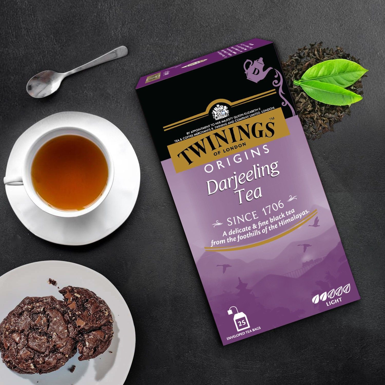 Image of TWININGS Darjeeling Tea, Light Strength, Delicate and Subtle Black Tea Bags Box