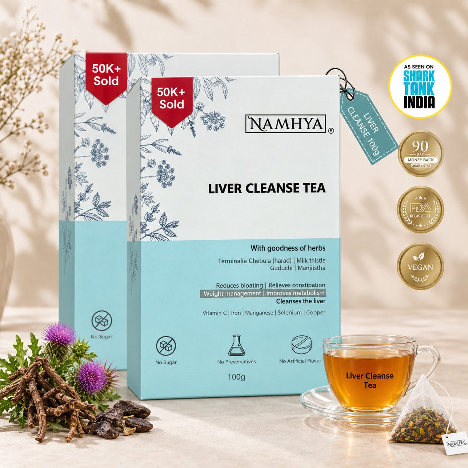 Image of NAMHYA FOODS Namhya Liver Cleanse Tea | Liver Detox | Helps with Fatty Liver Detox | (Pack 2) Unflavoured Herbal Tea Pouch