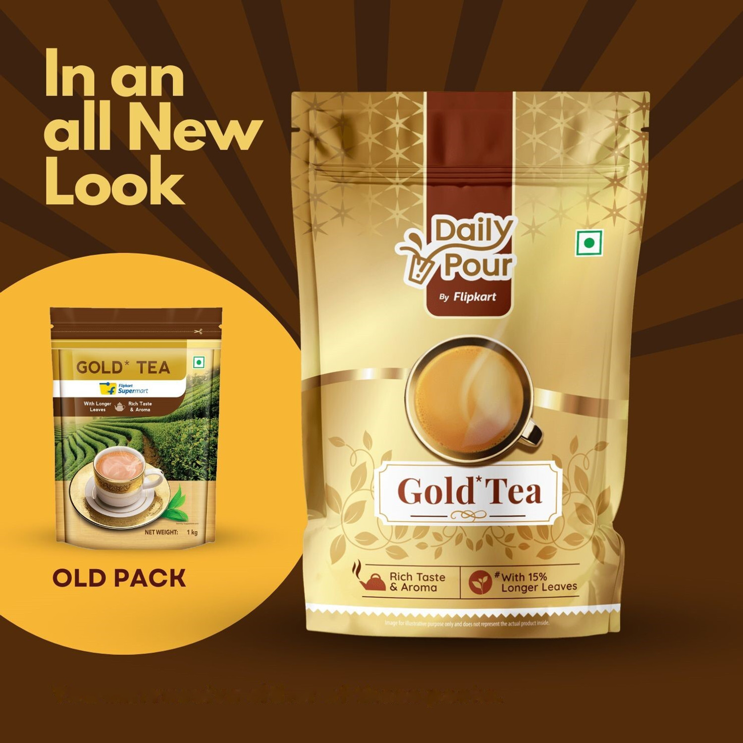 Image of Daily Pour by Flipkart Gold Tea with 15% Long Leaves Black Tea Pouch