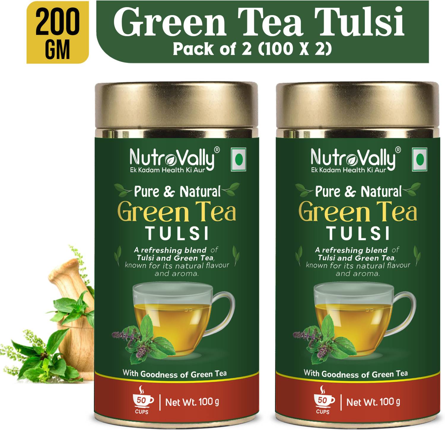 NutroVally Green Tea with Tulsi for weight loss Loaded with Anti-Oxidants Tulsi Green Tea Tin