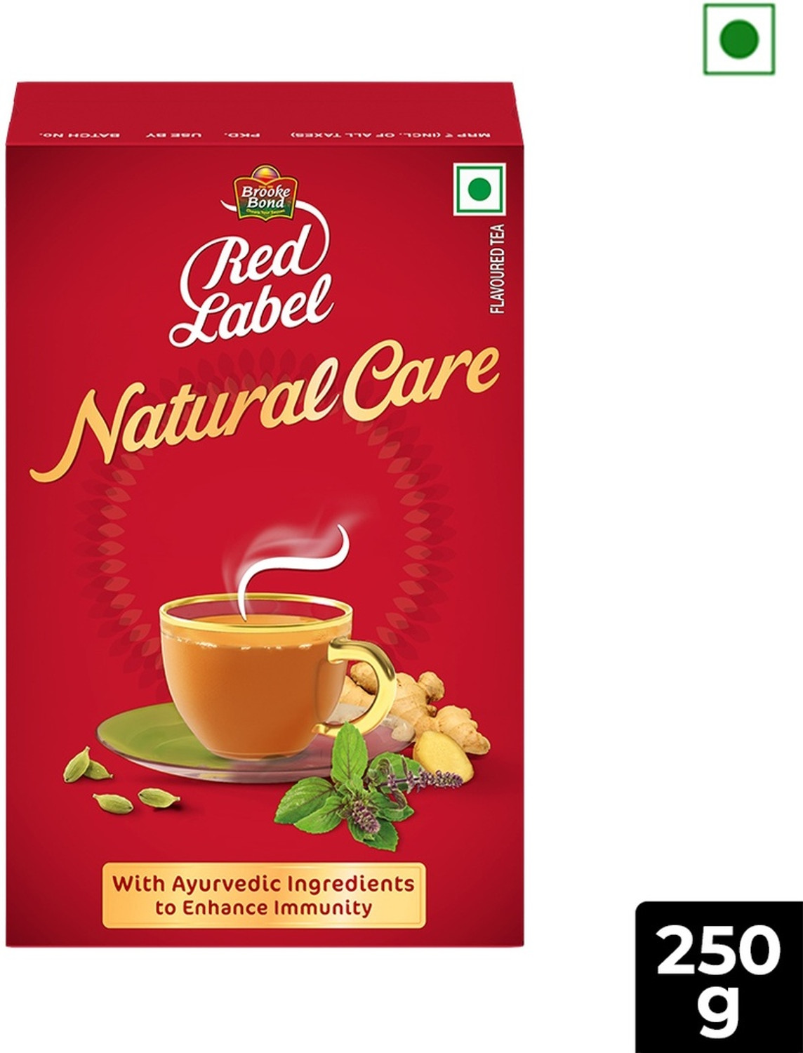 Image of Red Label Natural Care Tea with 5 Ayurvedic Ingredients Ginger, Cardamom, Tulsi, Mulethi, Ashwagandha Black Tea Box