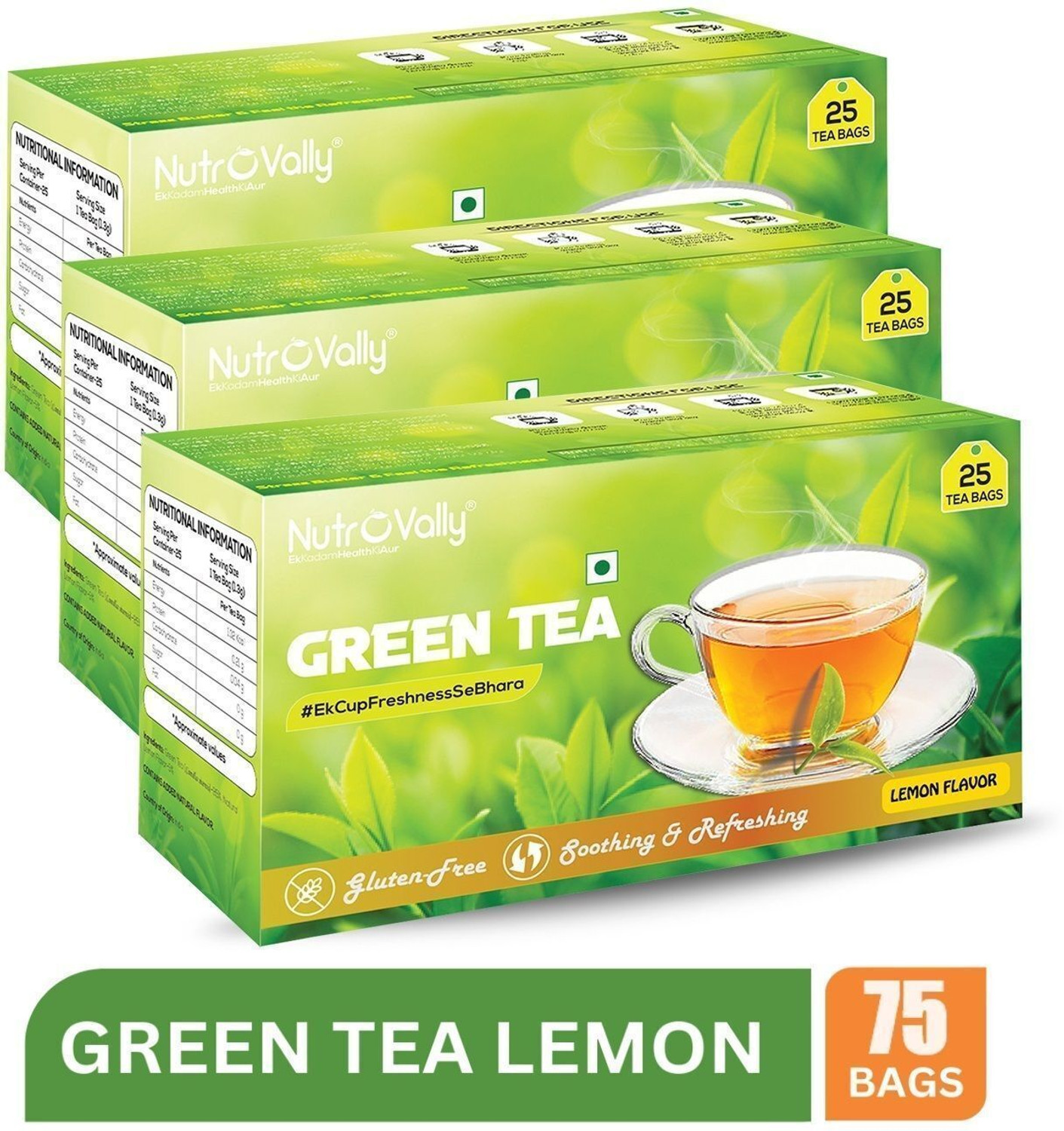 Image of NutroVally for weight loss & Build Immunity | Premium tea leaves with Active Ingredients Lemon Green Tea Bags Box