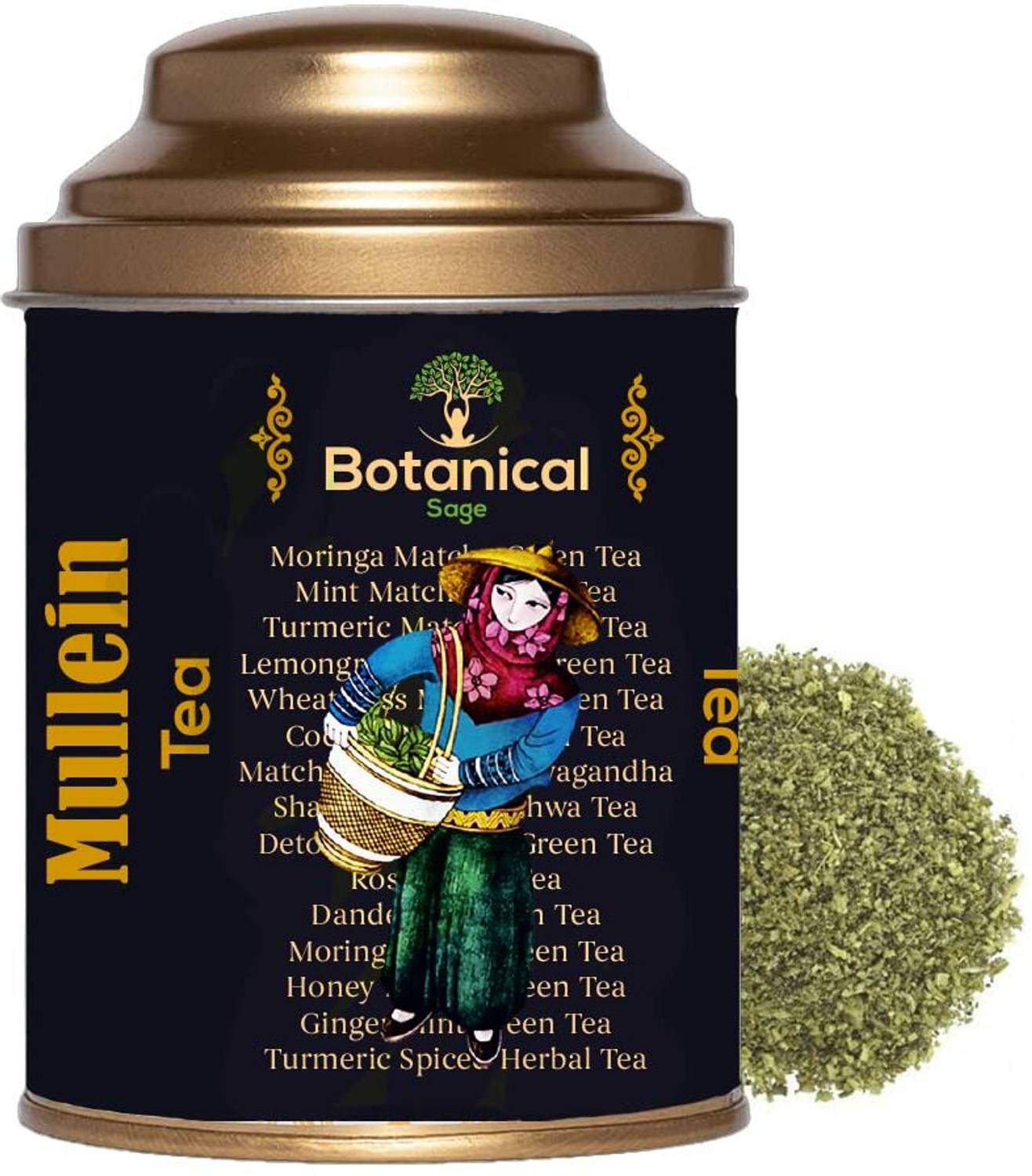 Botanical Sage Mullein Tea 100g (2 months pack) | Tea Cut Loose Leaves For Lungs Detox Herbal Tea Tin