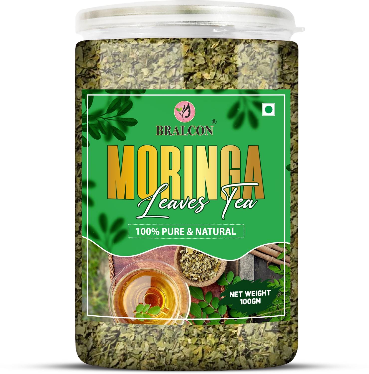 BRALCON Moringa Leaves Herbal Tea - 100g | Pure & Natural Caffeine-Free Tea Unflavoured Herbal Tea Plastic Bottle