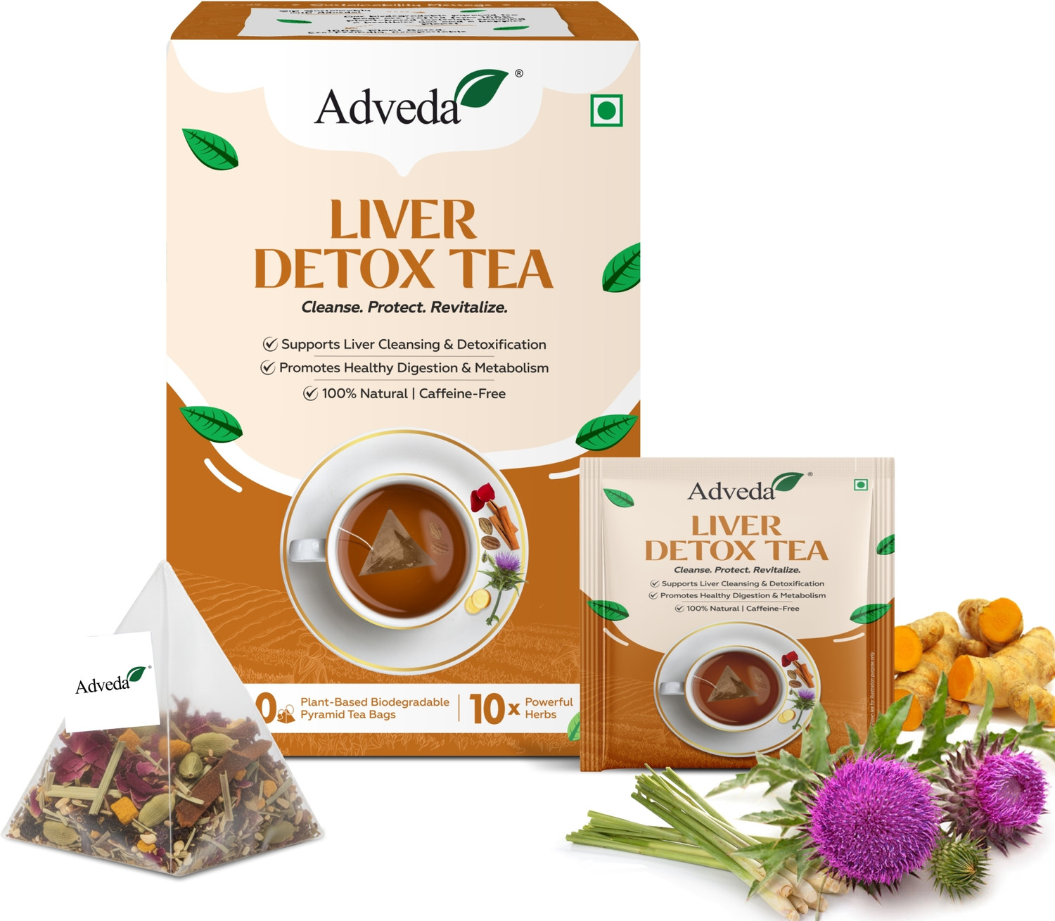 Image of Adveda Liver Detox Herbal Tea- 20 Tea Bags | Daily Liver Cleanse & Toxin Flush Tea Herbal Tea Box