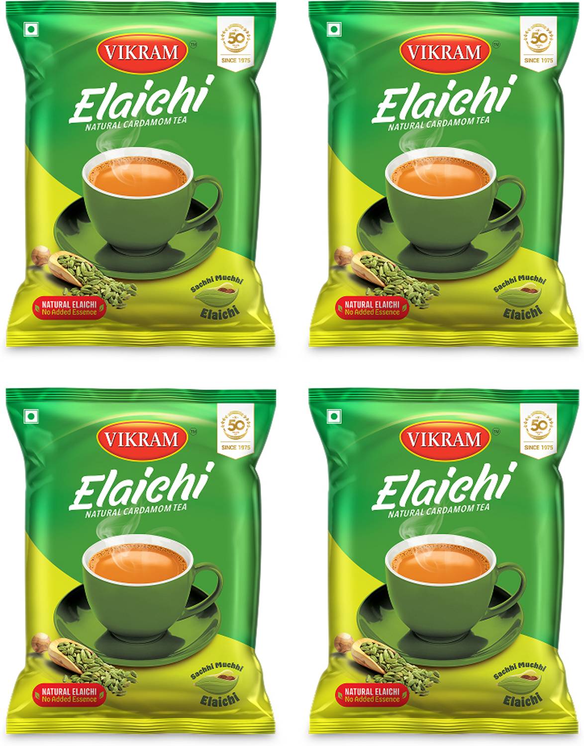 Vikram Elaichi Tea Enriched with 100% Natural Ground Cardamom 250g Pack of 4 Tea Pouch