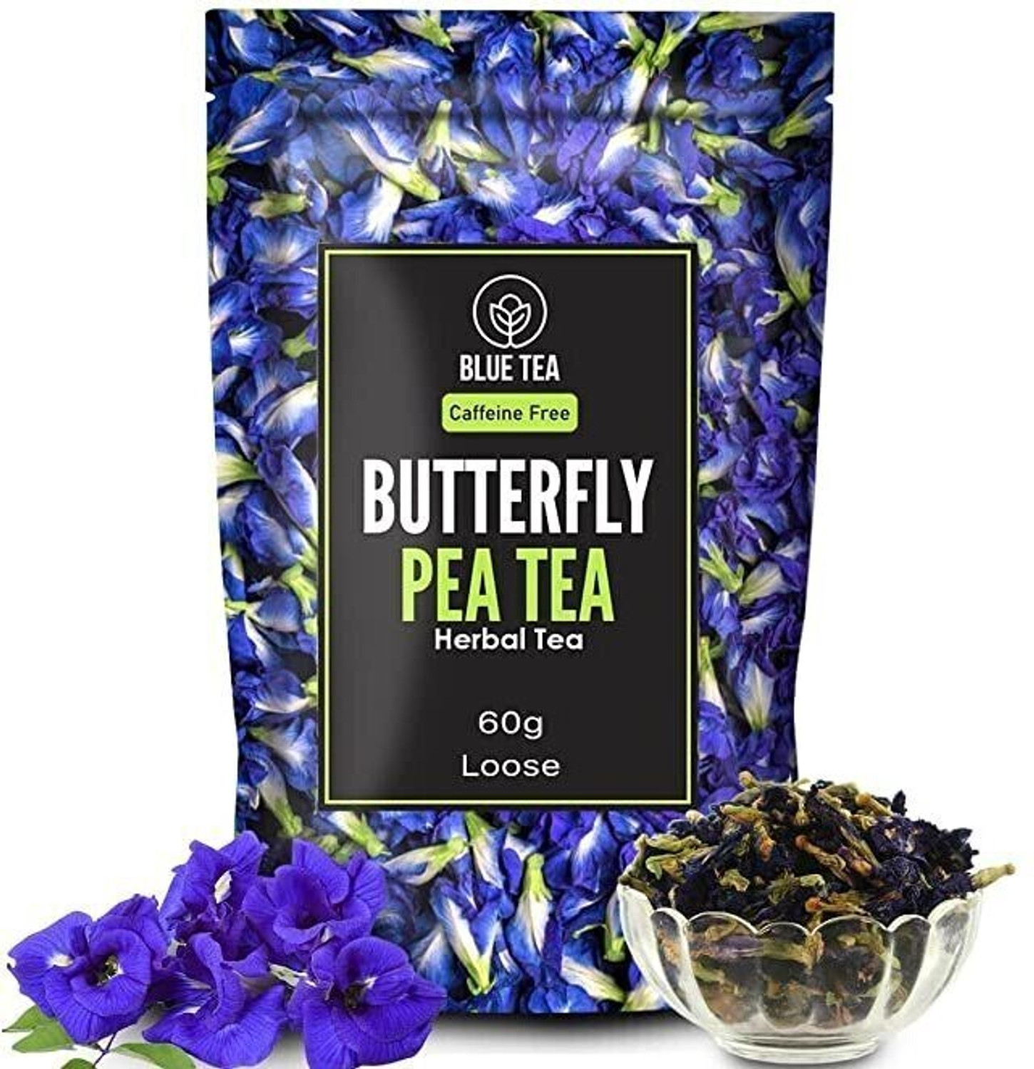 Image of BLUE TEA Butterfly Pea Flower Tea | Antioxidant Rich | Caffeine Free Herbal Tea Bags Pouch