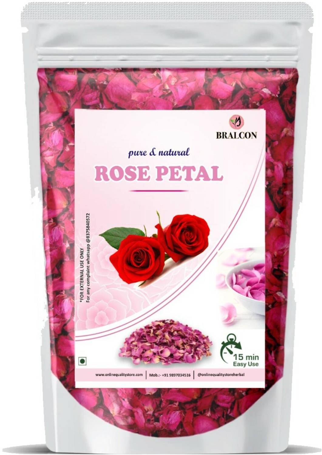 BRALCON Rose Petals - 100 gm | Sun dried Rose Flowers for Harbal Tea/ Hair & Skin Care Rose Herbal Tea Pouch