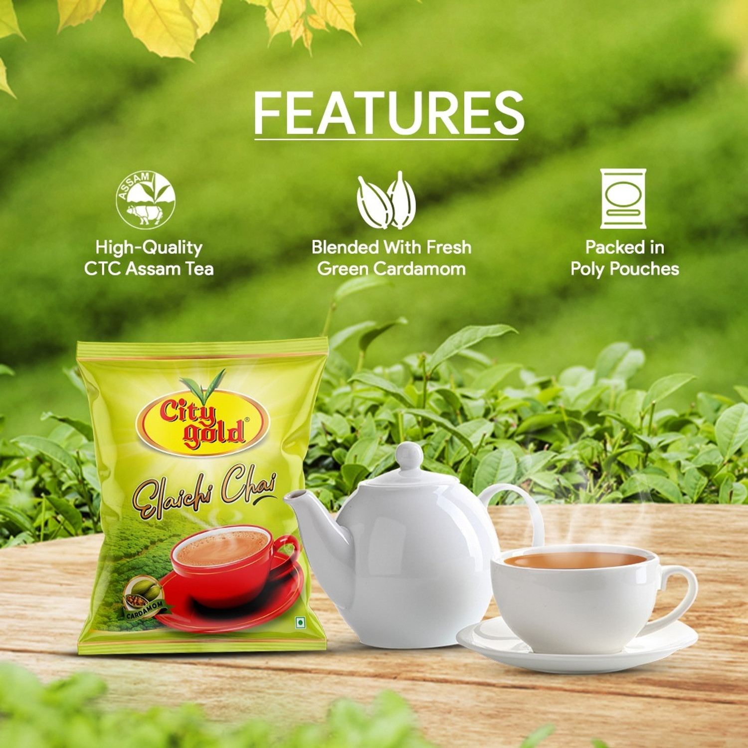 Image of CITYGOLD Tea Elaichi Chai CTC Cardamom Tea 1 KG Flavoured Tea - Tea Pouch