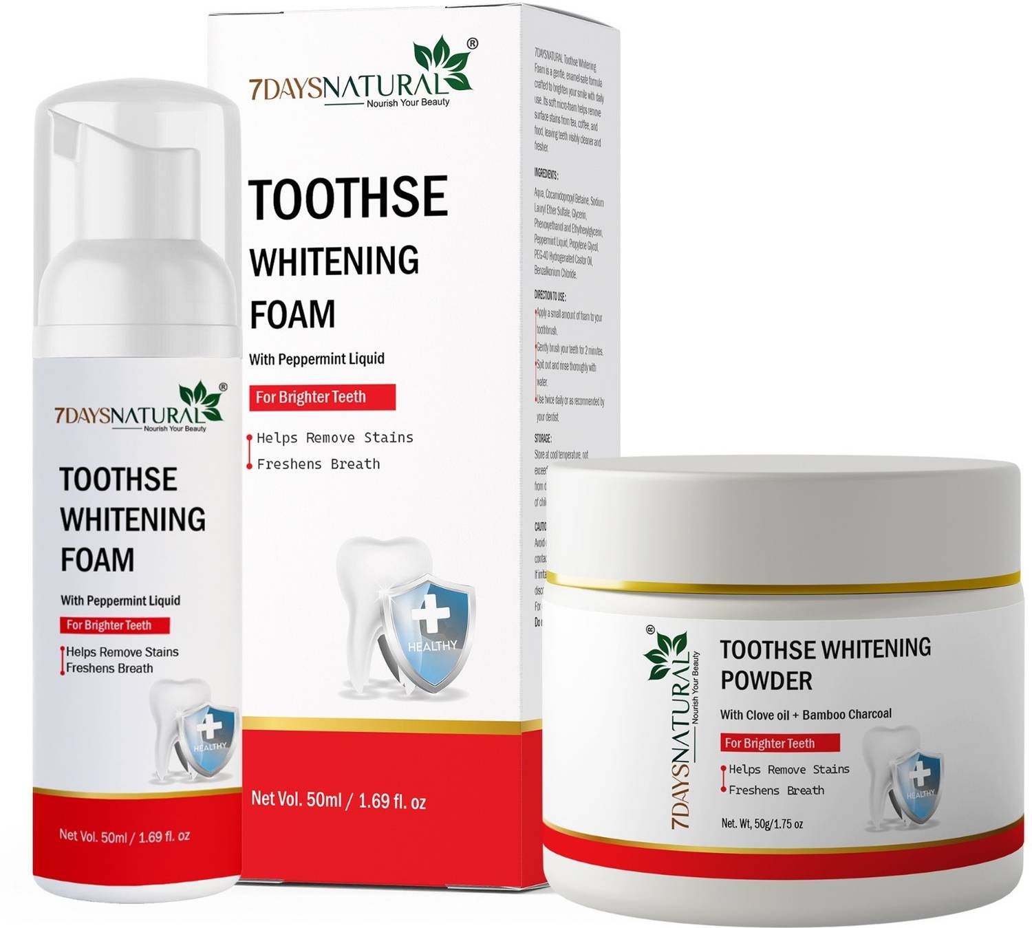 7days natural Teeth Whitening Foam & Powder Teeth Whitening Kit T