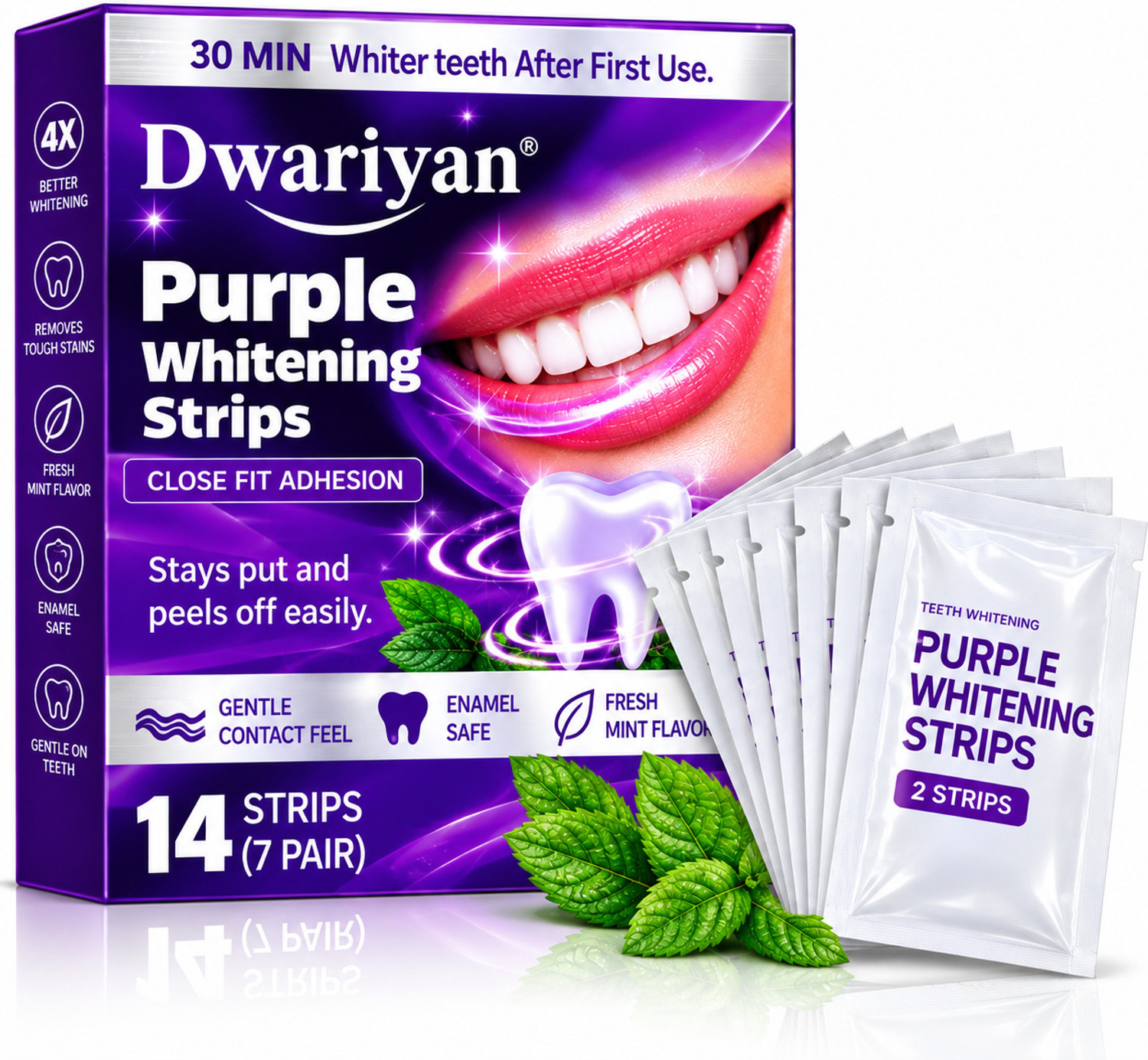 dwariyan Purple Teeth Whitening Strips 7 PAIR (14 STRIPS) For Instant Teeth Whitening Teeth Whitening Kit