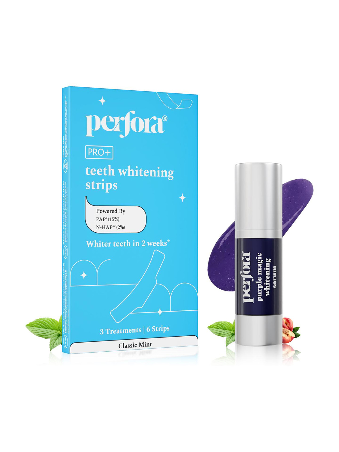 Perfora Teeth Whitening Strips & Purple Serum - 30ml, Safe & Effective Teeth Whitening Kit