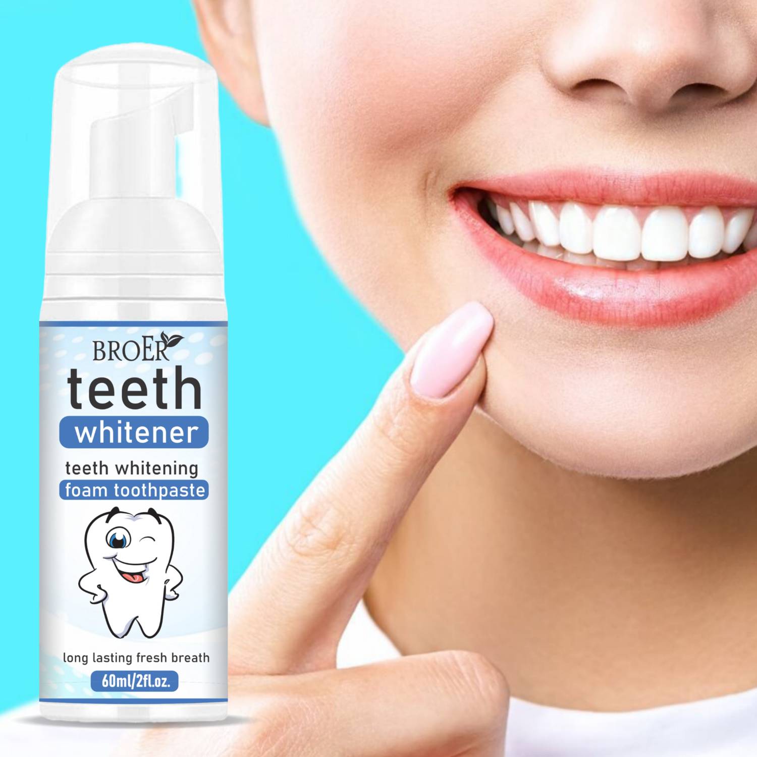 BROER Teeth Whitening Foam to Ultra-fine Deeply Clean Gums Intensive Stain Removal Teeth Whitening liquid
