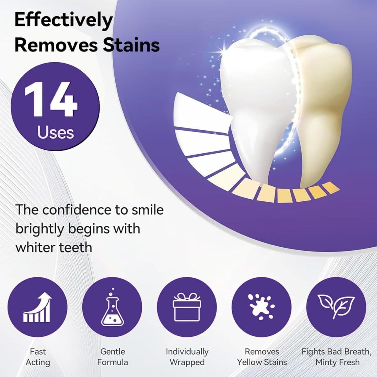 Image of KILAN Medcodes Purple Teeth Whitening Strips, PAP+ Color Corrector Stains Removal Teeth Wipe