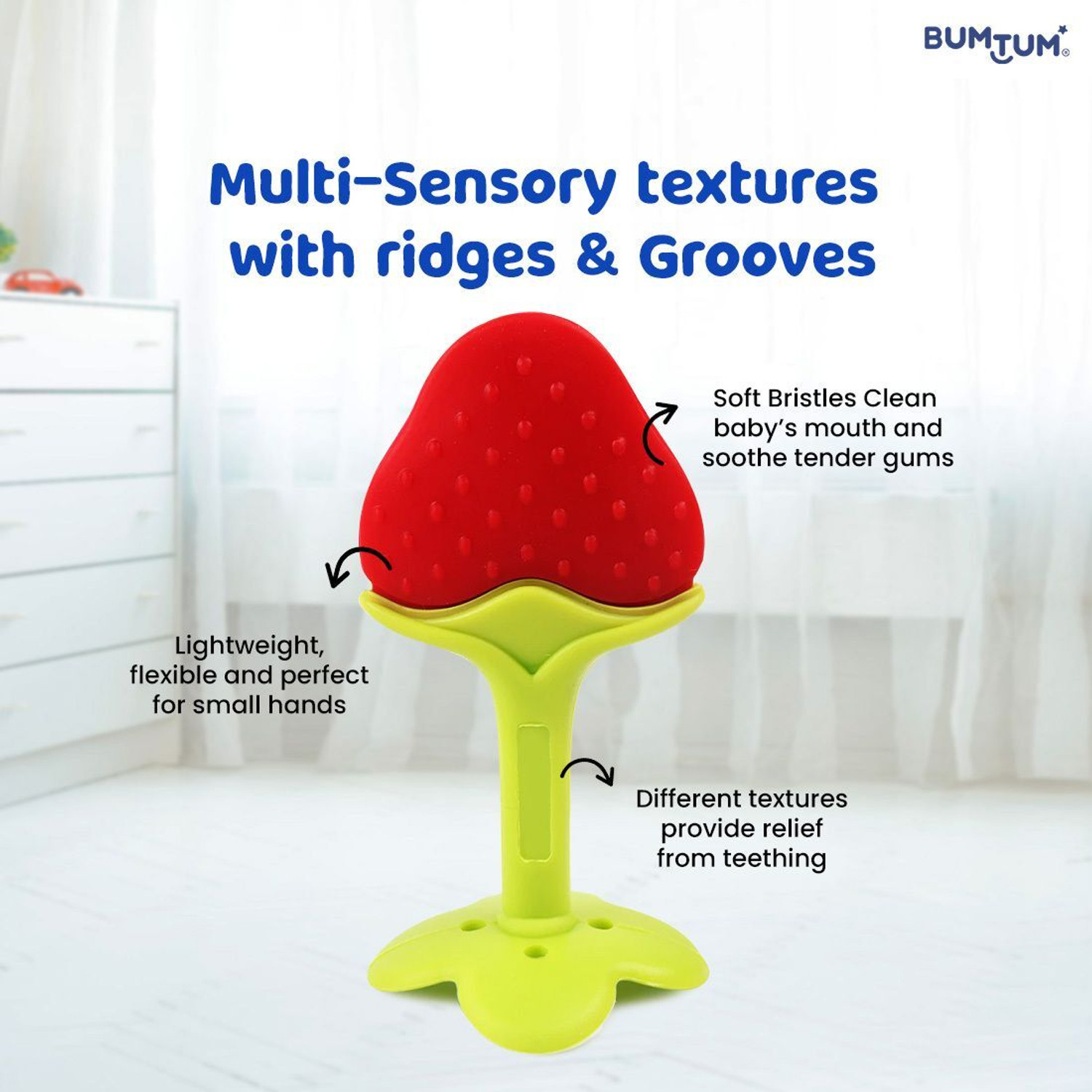 Image of BUMTUM Silicone Baby Teether for 6 to 12 Months, Organic Freezer Safe (Pack of 2) Teether