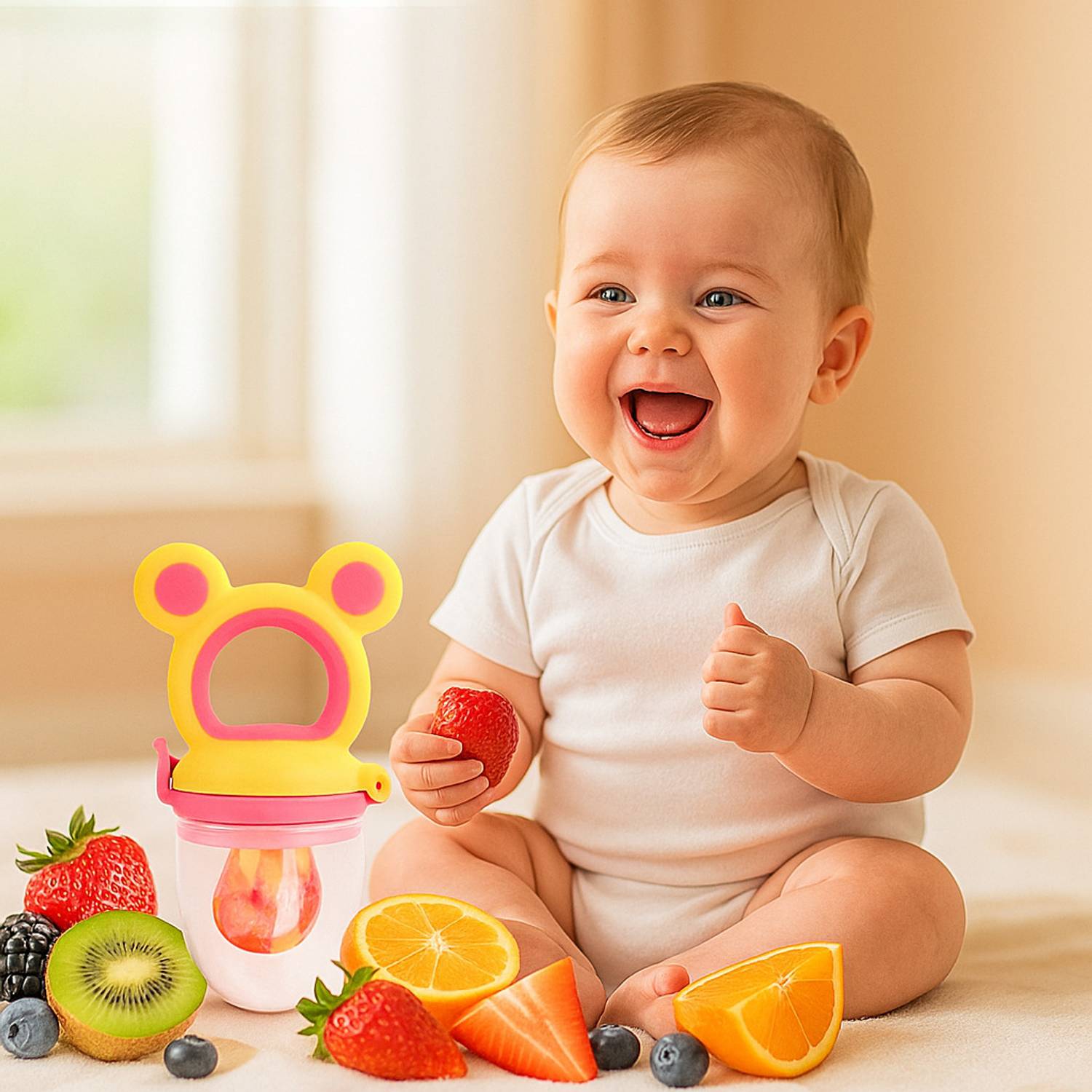 AEREX Silicone Food Pacifier Rabbit Fruit Nibbler Chewing Nibbler for Babies Teether and Feeder