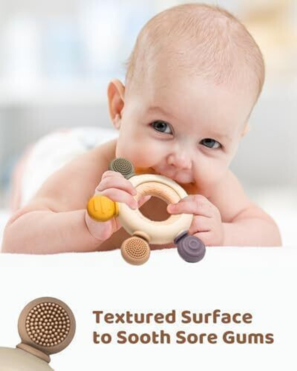 Image of wynyc 6 in 1 Teething Toy - Silicone & Neem Wood Teether, Chewing Toy(3-12 Month) Teether