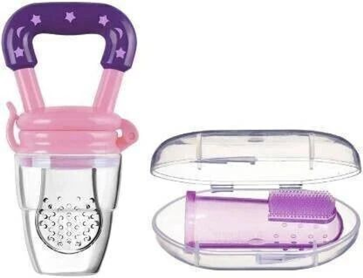 Image of IRSHYAN KIDZGHAR Premium Quality Of Baby Combo Pack of Fruit Feeder Pacifier & Baby Finger Brush with Tongue Cleaner||Silicone Fruit Nibbler|| Silicone Baby Brush|| Baby Tongue Cleaner||100% BPA Free (Multicolor) Teether and Feeder Teether and Feeder