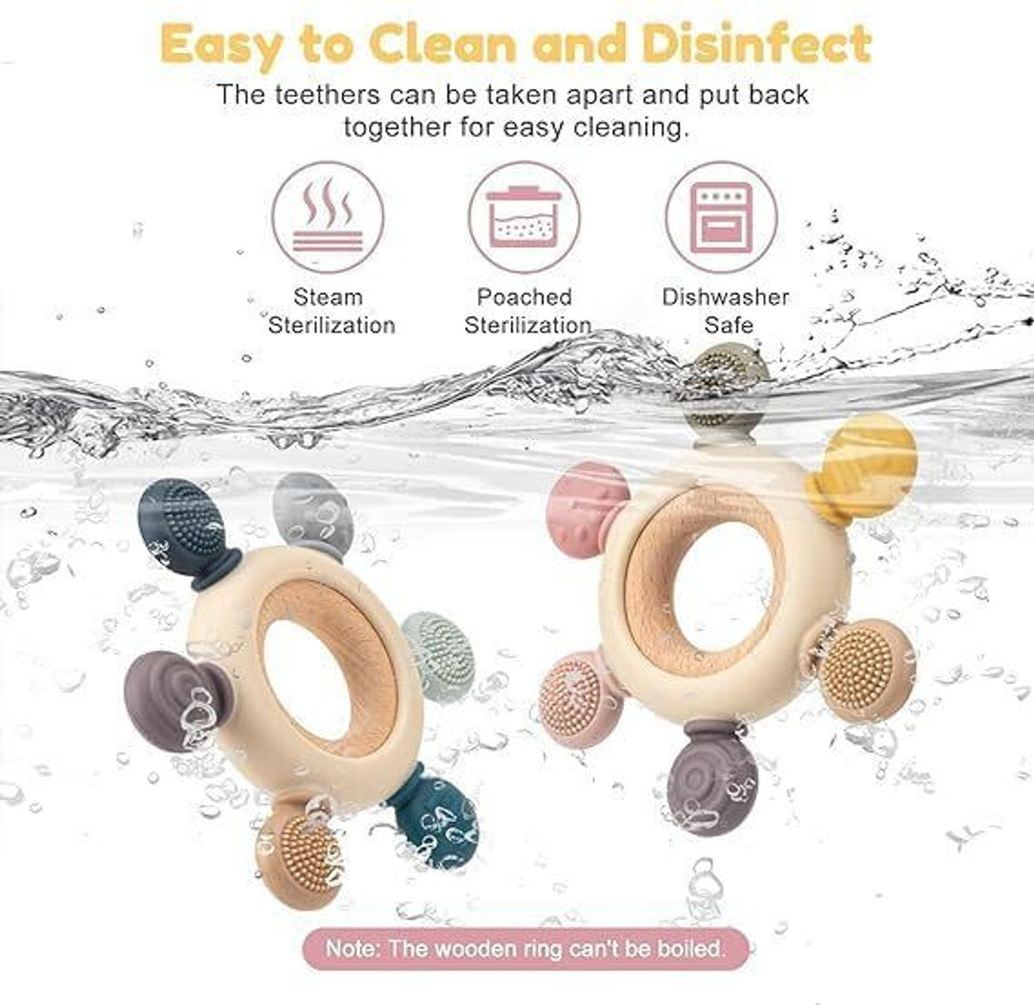 Image of wynyc 6 in 1 Teething Toy - Silicone & Neem Wood Teether, Chewing Toy(3-12 Month) Teether