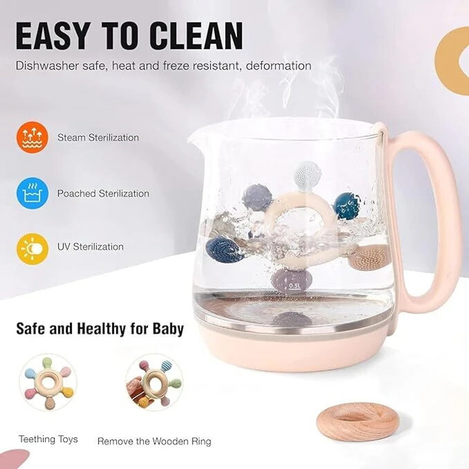 Image of wynyc 6 in 1 Teething Toy - Silicone & Neem Wood Teether, Chewing Toy(3-12 Month) Teether