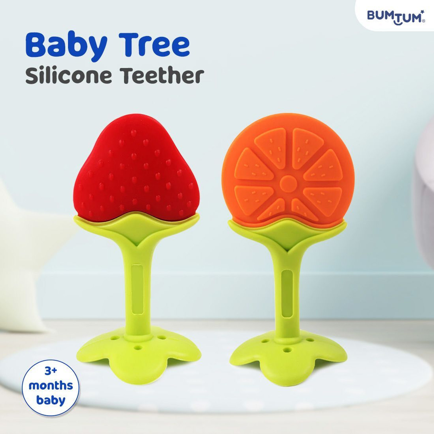 Image of BUMTUM Silicone Baby Teether for 6 to 12 Months, Organic Freezer Safe (Pack of 2) Teether
