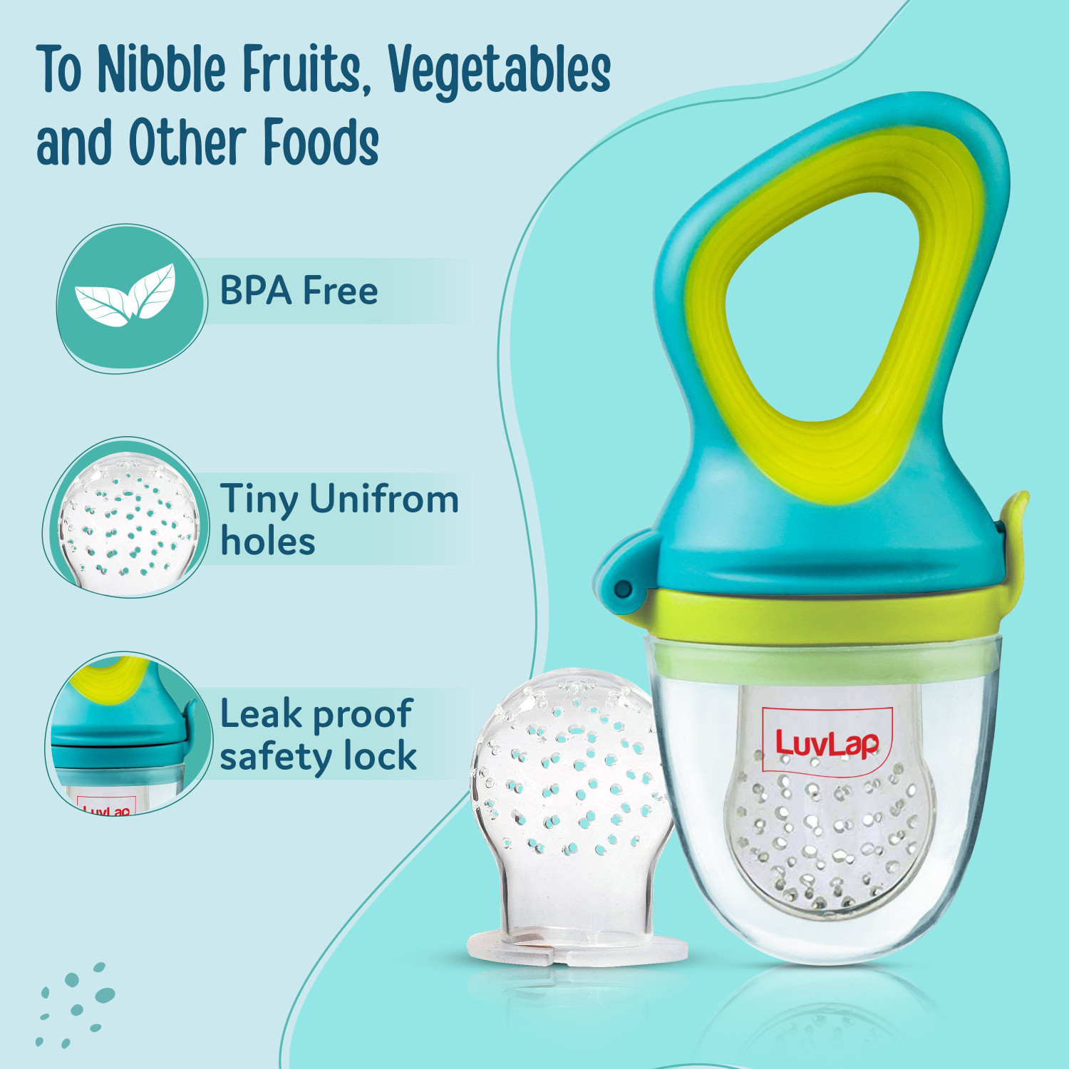 Image of LuvLap Elegant Silicone Food /Fruit Nibbler with Extra Mesh, Soft Pacifier & feeder Feeder