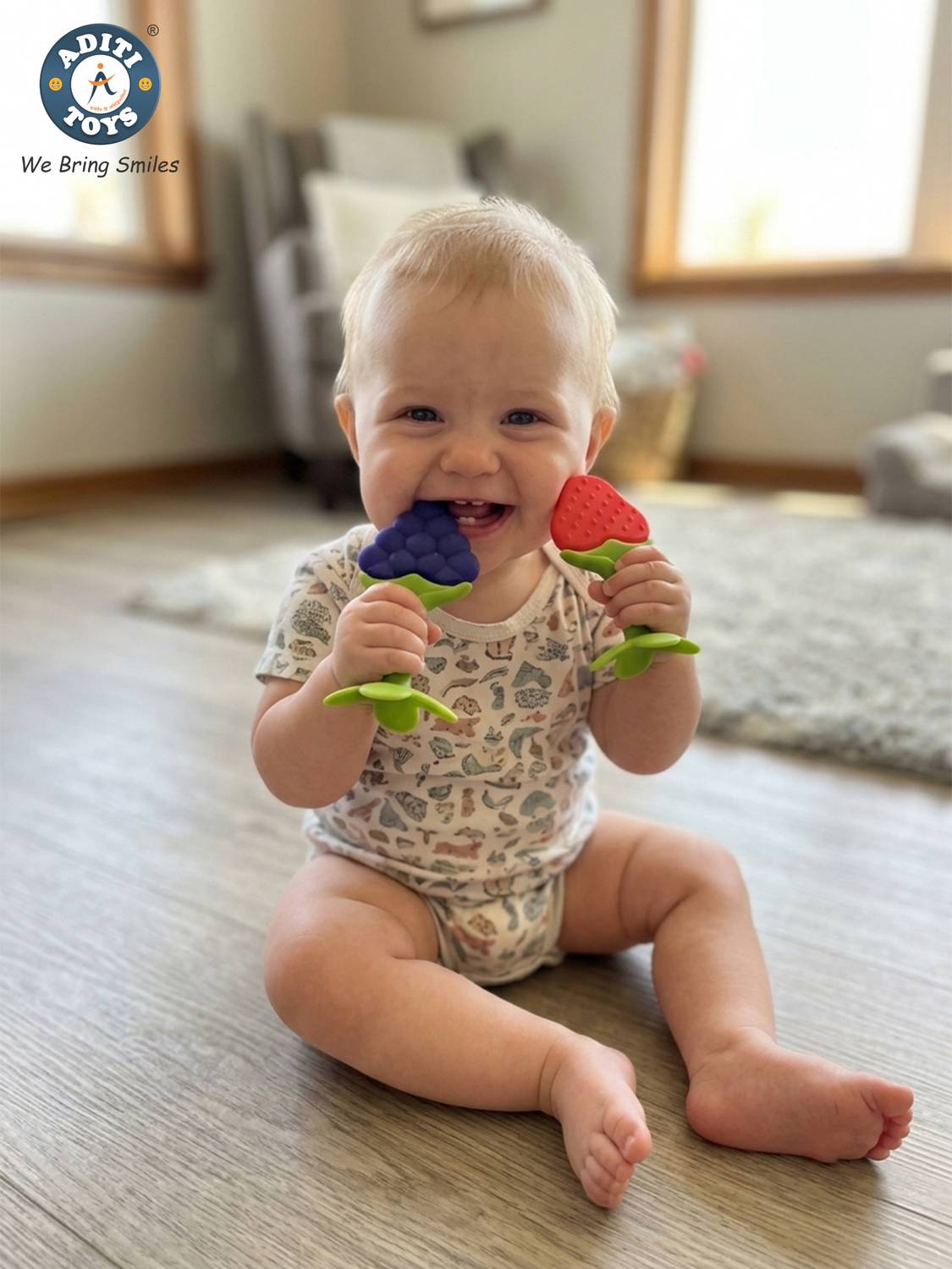 Aditi Toys Baby Silicone Teether, Fruit Teether For Toddlers, Silicone Teether, Non-Toxic Teether