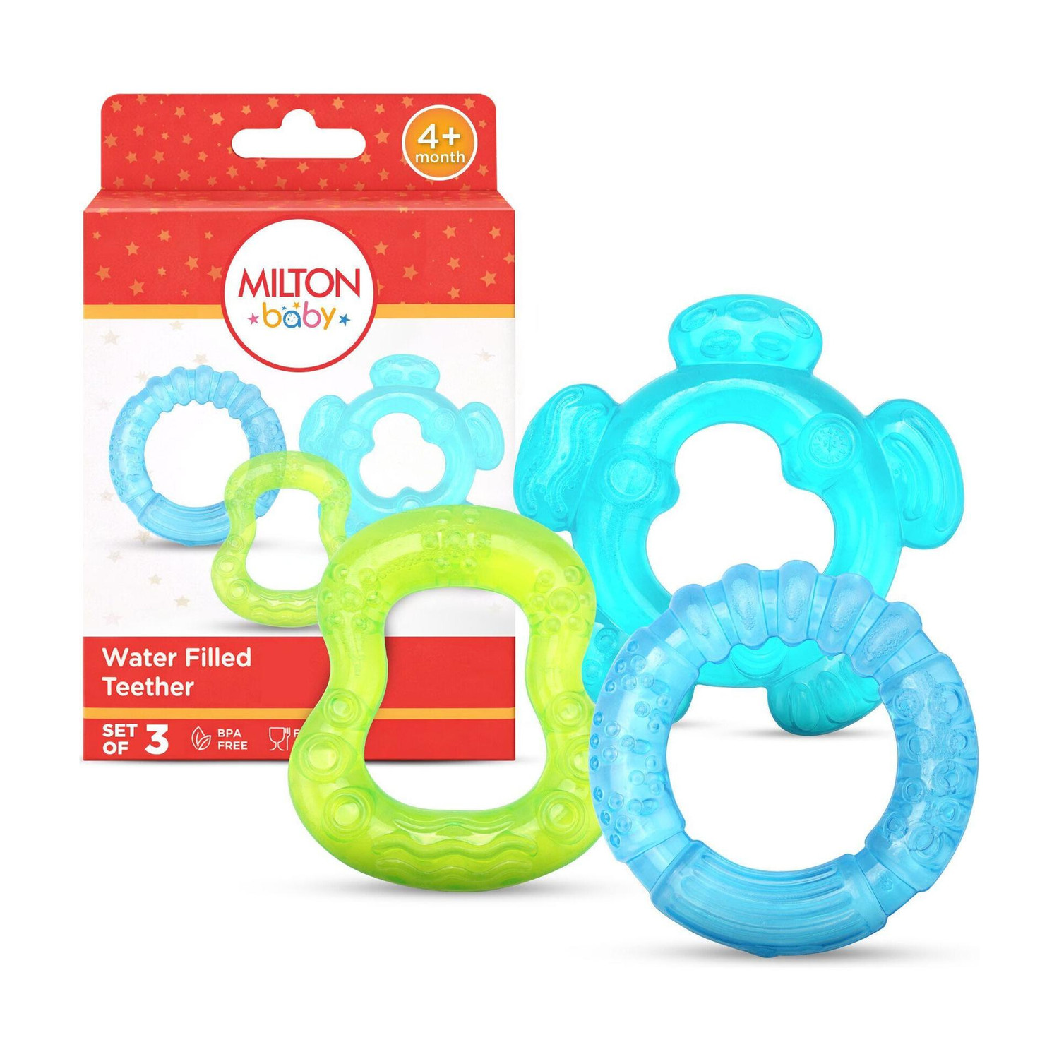 Milton Baby Water Filled Teether, 4+ Month I Set of 3 I Blue, Green, Light Blue Teether
