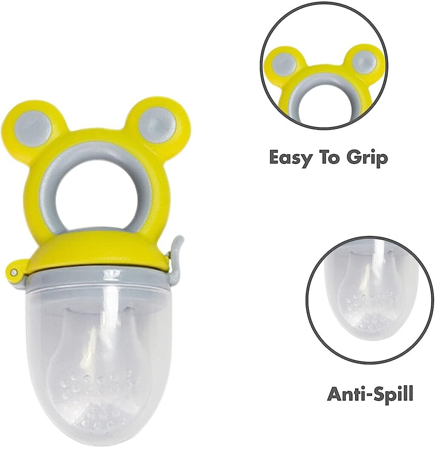 Image of Alya Baby Silicone Squeeze Spoon Feeding Bottle With Fruit Nibbler Soother Teether