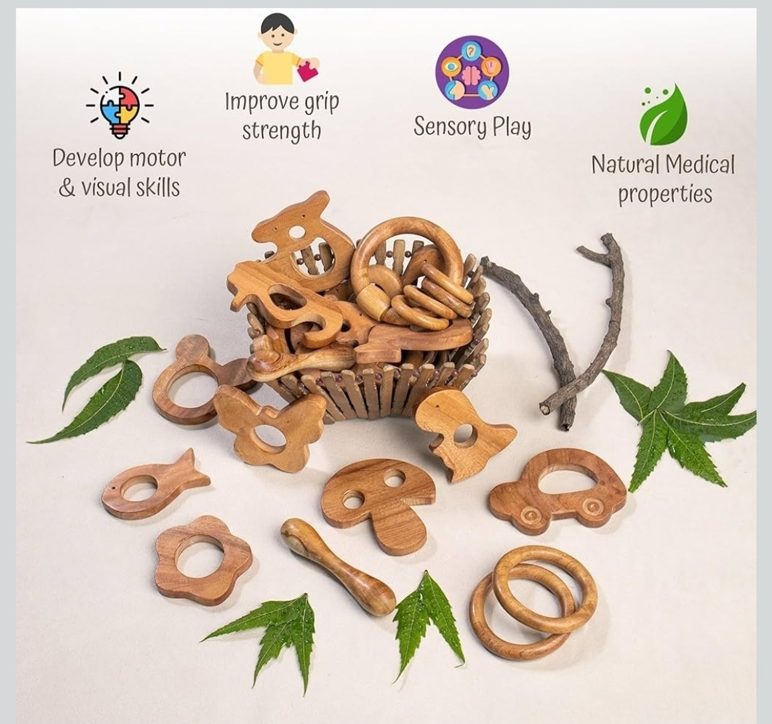 Image of Rana creation mart Pure neem wooden teether Rattle for kids Teether