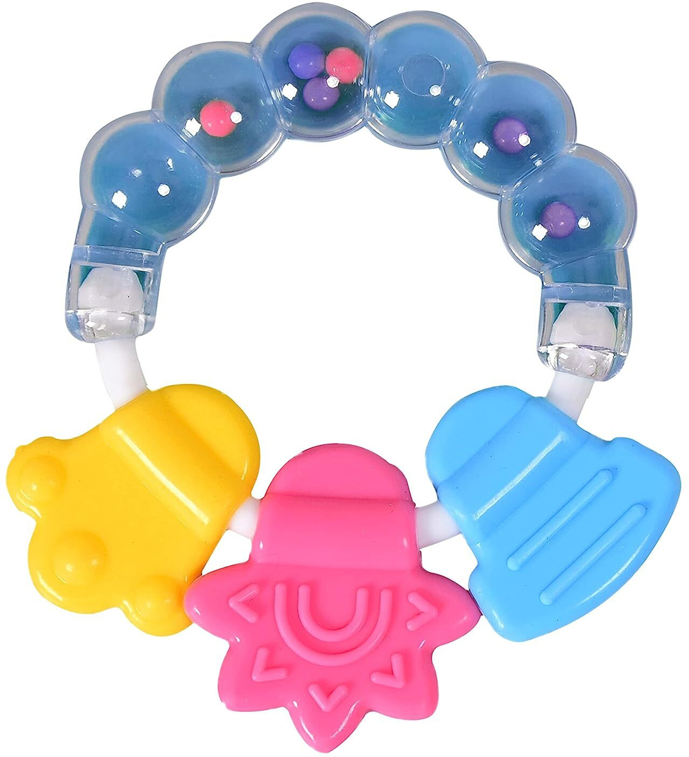 Image of Alya Baby Silicone Squeeze Spoon Feeding Bottle With Ring Shape Rattle Teething Toy