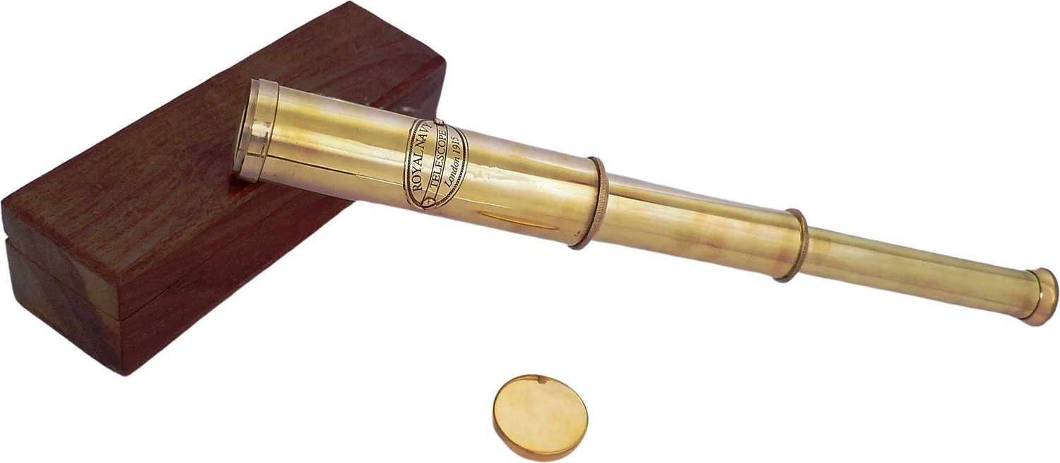 Image of Shoptreed Royal Navy 12 inch Antique Full Brass Telescope with lid in Wood Box Catadioptric Telescope