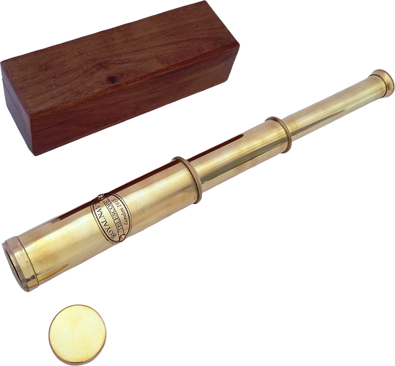 Image of Shoptreed Royal Navy 12 inch Antique Full Brass Telescope with lid in Wood Box Catadioptric Telescope