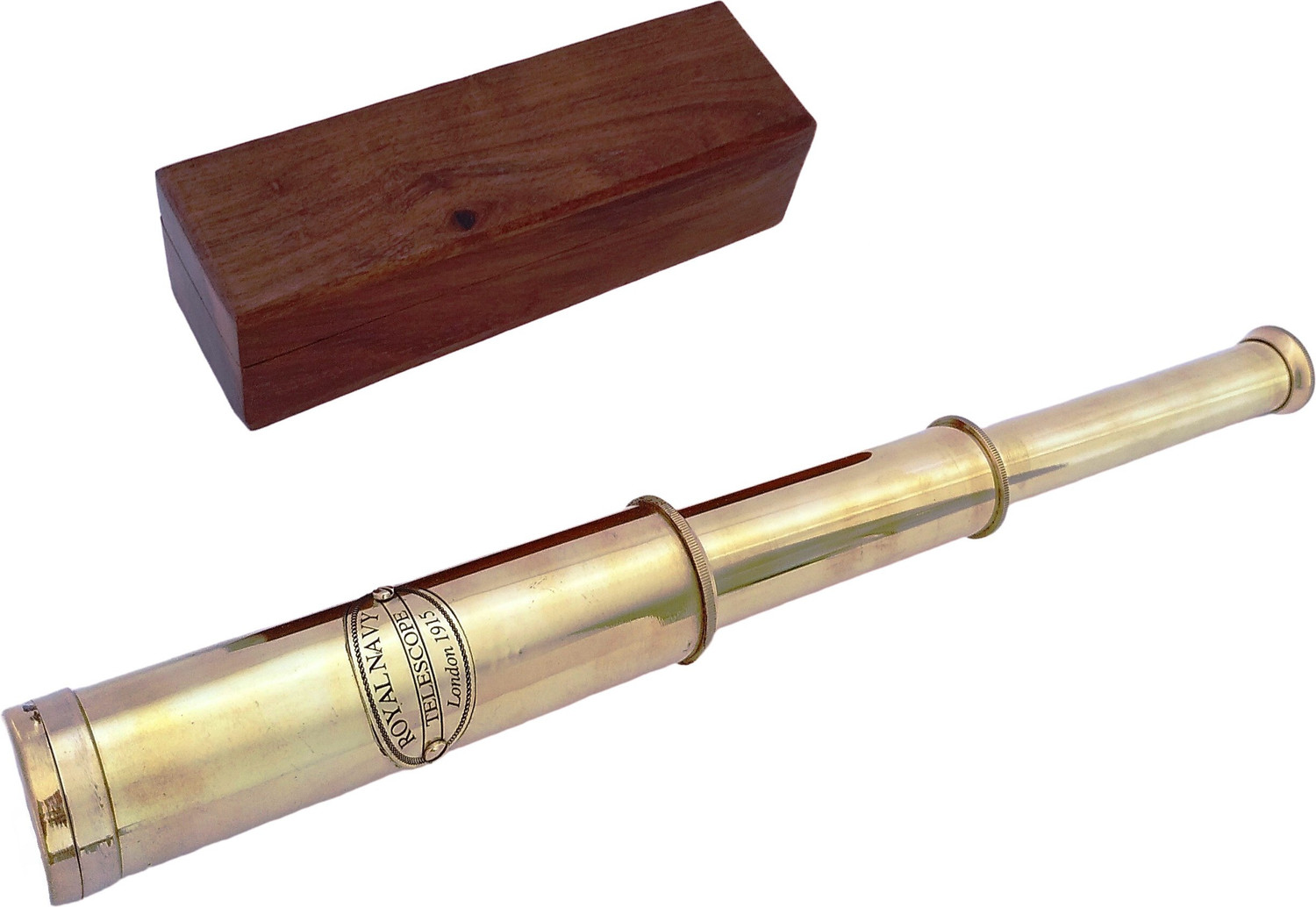 Image of Shoptreed Royal Navy 12 inch Antique Full Brass Telescope with lid in Wood Box Catadioptric Telescope