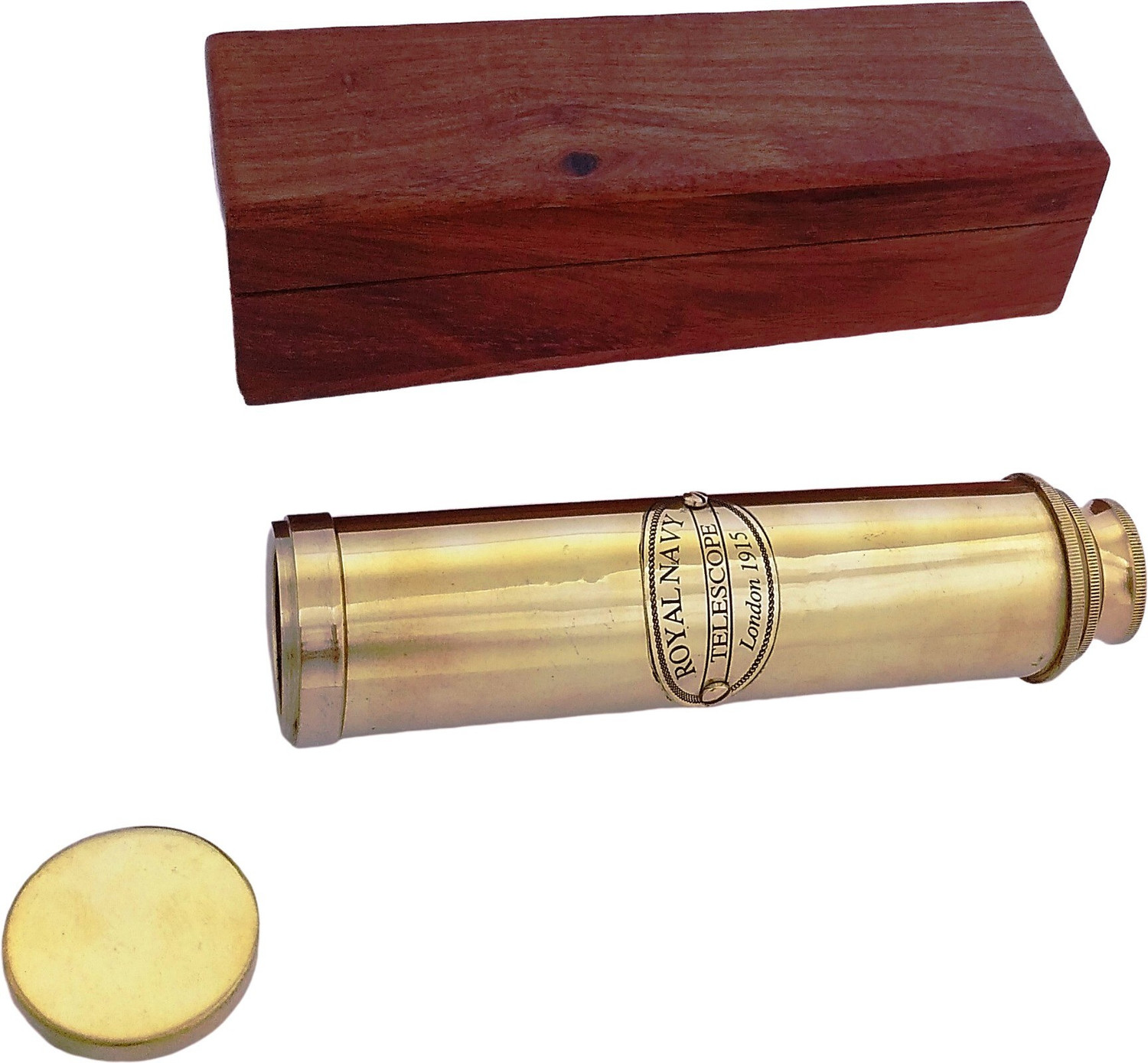 Image of Shoptreed Royal Navy 12 inch Antique Full Brass Telescope with lid in Wood Box Catadioptric Telescope