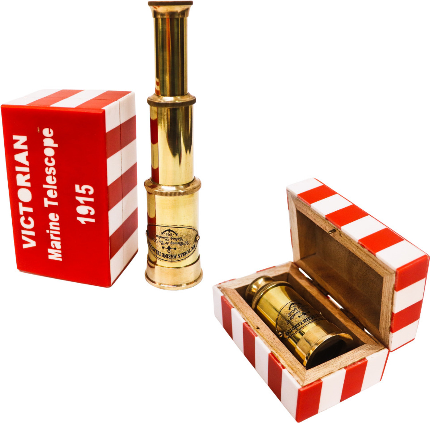 Image of ASIART Brass Pirates Telescope With Beautiful Handmade Red Resin Box Reflecting Telescope