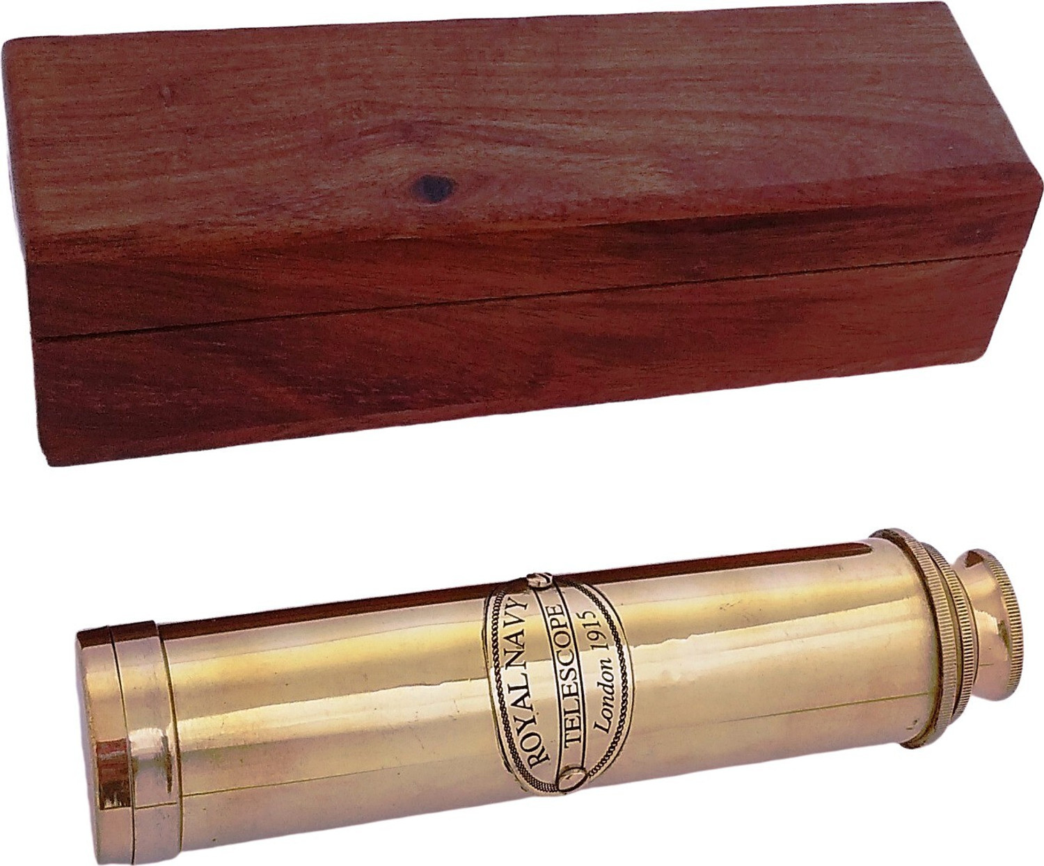 Image of Shoptreed Royal Navy 12 inch Antique Full Brass Telescope with lid in Wood Box Catadioptric Telescope