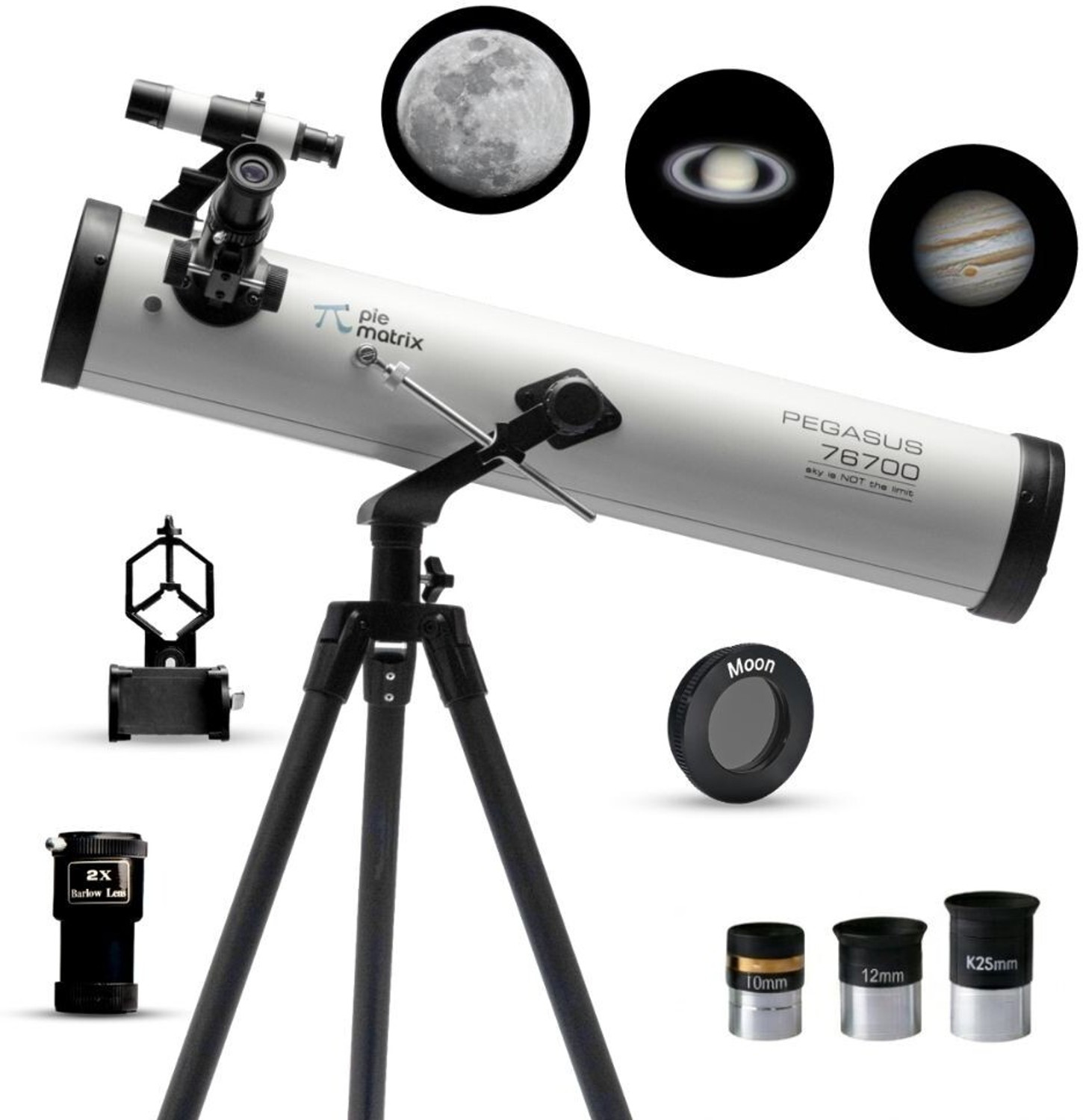Image of Pie Matrix Pegasus 76700 Reflector Telescope - 235x Zoom, Alt-Az Mount, HD Optics, Pro Kit Refracting Telescope