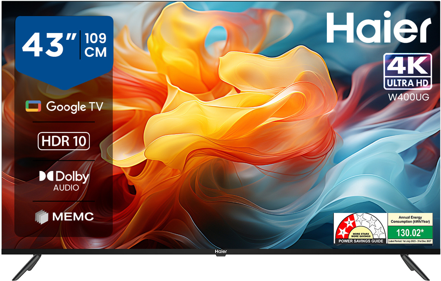 Image of Haier W400UG 109 cm (43 inch) Ultra HD (4K) LED Smart Google TV with Dolby Audio | MEMC