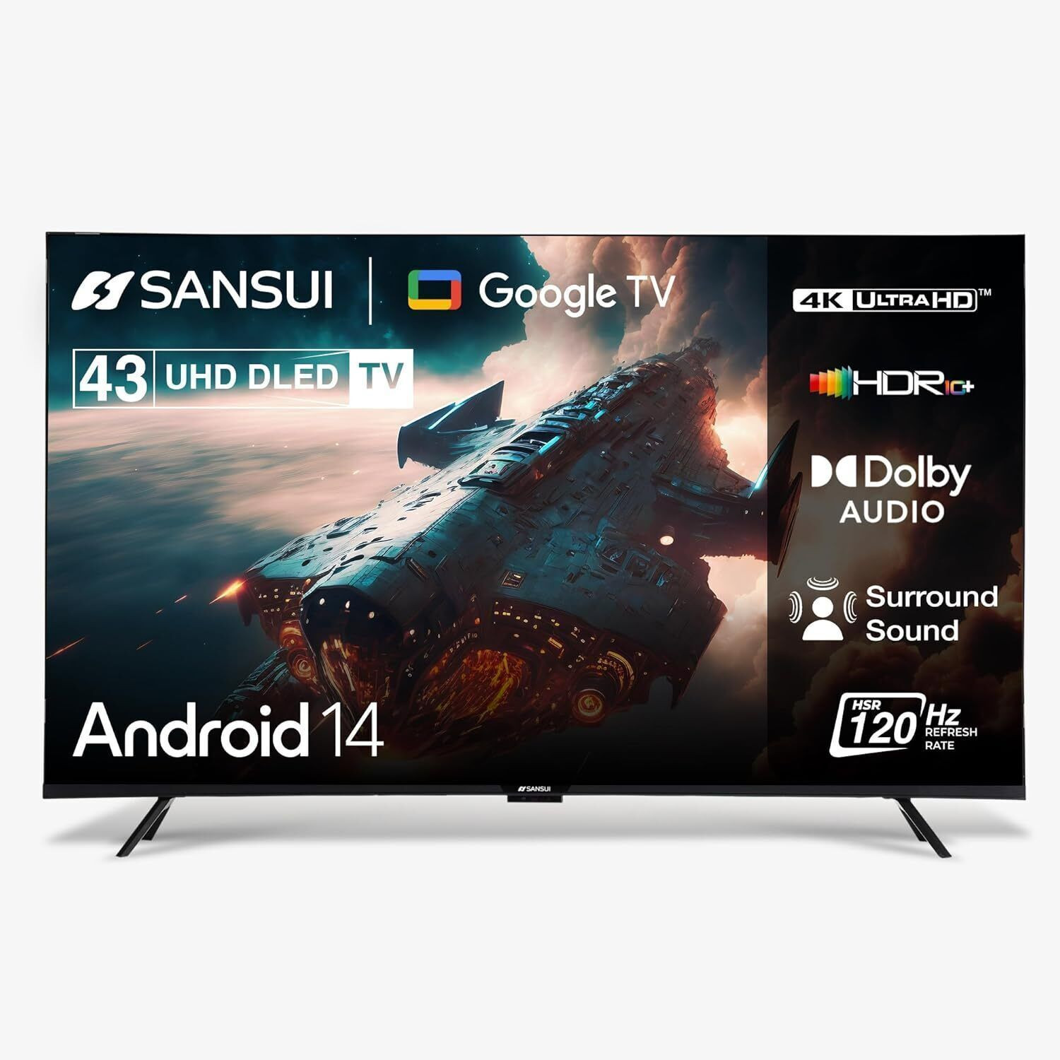 Image of Sansui prime 109 cm (43 inch) Ultra HD (4K) LED Smart Google TV with Bezel Less Design|A+ Display, 1.0B Colors|MEMC|HSR120Hz|HDR10|HLG |LED