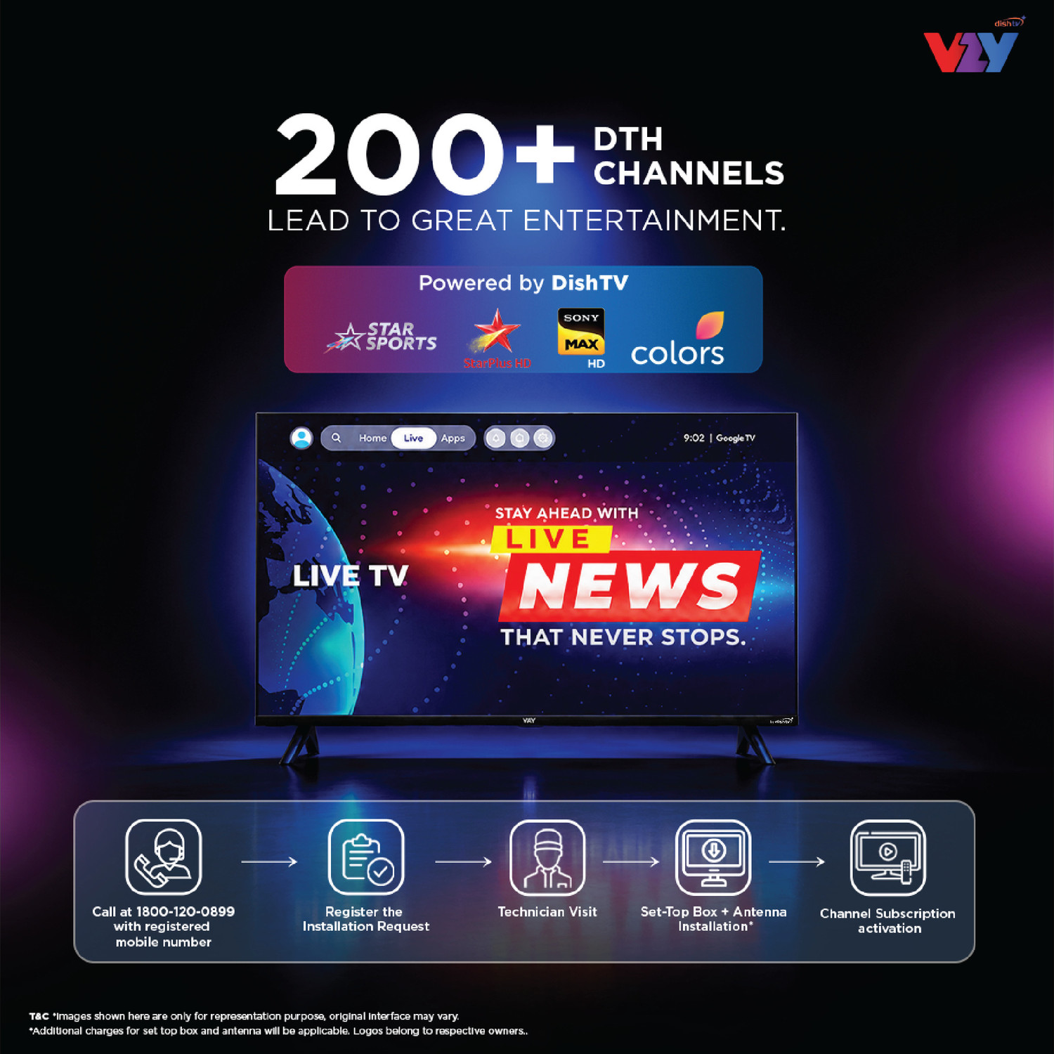 Image of VZY by DishTV A-Series 80 cm (32 inch) HD Ready LED Smart Google TV with 1-Year Premium Bundled Content (200+DTH Channels & 18+OTTs- Jio Hotstar, Sony Liv, Z5..)3 Years Warranty1GB RAM, 8GB StorageALLM20W Speaker Dolby Audio Voice Assistant Remote