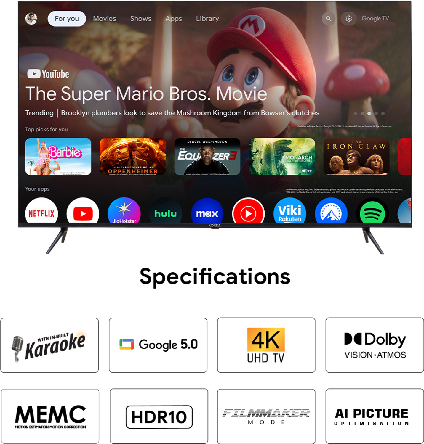 Image of ONIDA Karaoke Series 164 cm (65 inch) Ultra HD (4K) LED Smart Google TV 2025 Edition with Google 5.0, MEMC