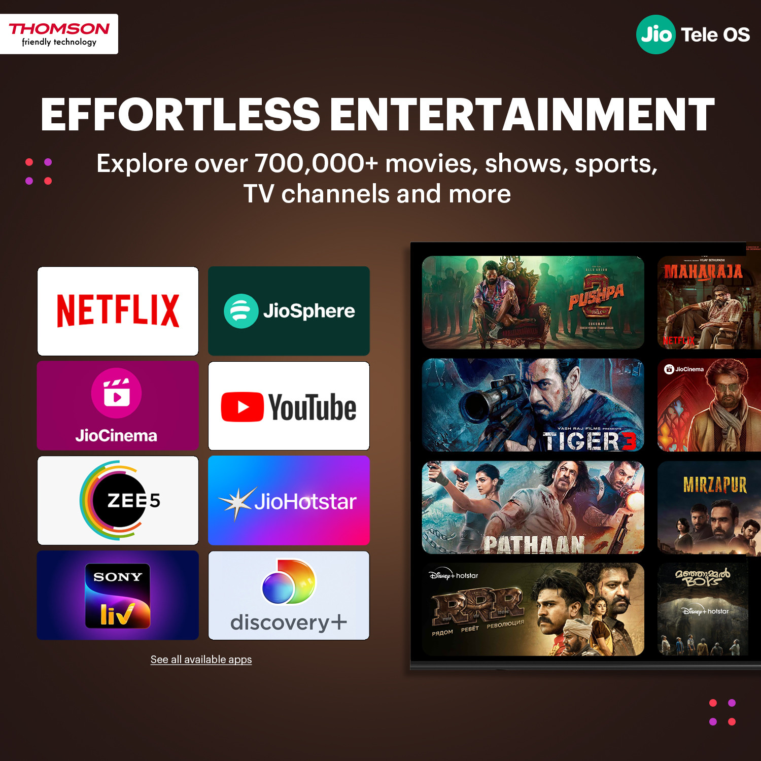 Image of Thomson 126 cm (50 inch) QLED Ultra HD (4K) Smart JioTele OS TV with 48W Sound Output | 2 Speaker | 450 Nits Brightness | Dolby Audio | Multilingual Voice Assistant | 300+ free live TV channels | 300+ JioGames | Web Browser | Sports Mode | Bezel Less Design