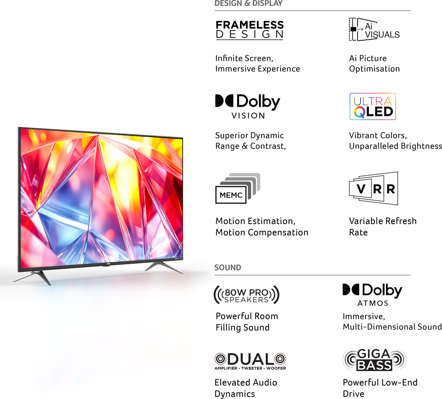 Image of Acer Super Series 138.7 cm (55 inch) QLED Ultra HD (4K) Smart Google TV with Android 14 (Black) | MEMC | ALLM | VRR | AI Picture Optimisation | 80W PRO Speakers | GIGA Bass | Dolby Vision-Atmos