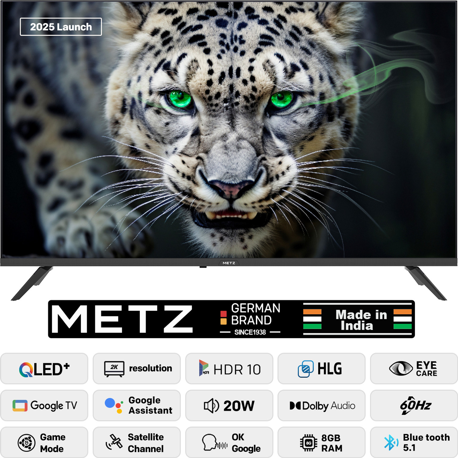 Image of Metz Frameless 81.28 cm (32 inch) QLED HD Ready Smart Google TV with Dolby Audio, 20W Speaker Output, Micro Border Design, Eye Care Technology