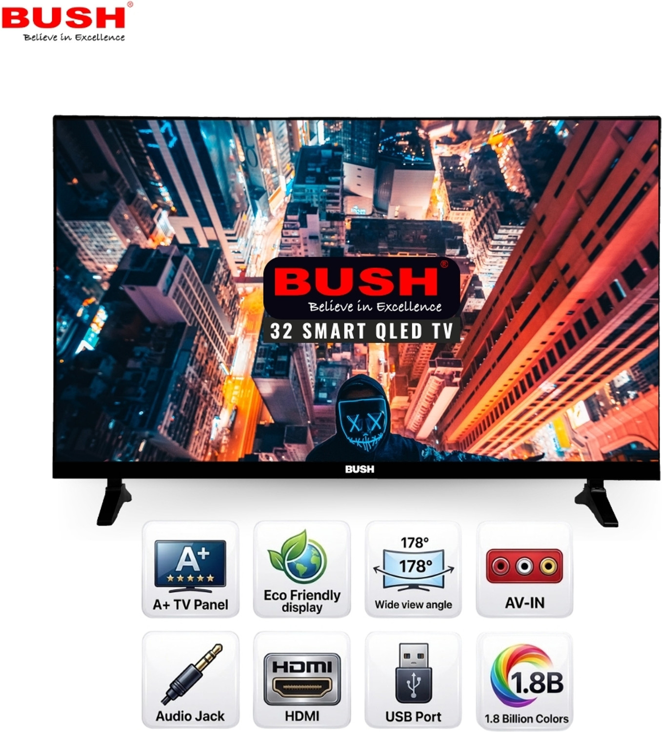 Image of Bush 80 cm (32 inch) QLED HD Ready Smart Android Based TV