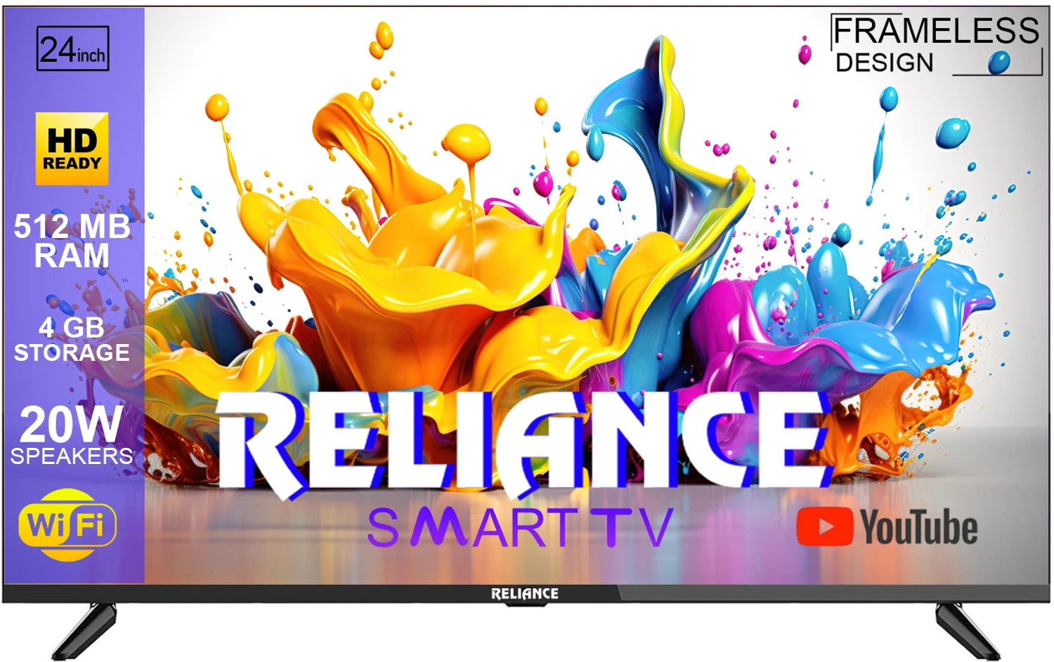 Image of Reliance Jumbo 60 cm (24 inch) HD Ready LED Smart Android TV with A+ & Full HD Support Display, Frameless Design and 20 Watts Sound