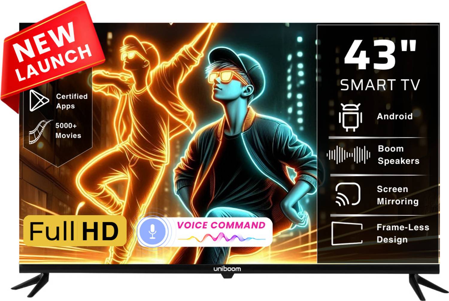 Uniboom 108 cm (43 inch) Full HD LED Smart Android TV with Voice
