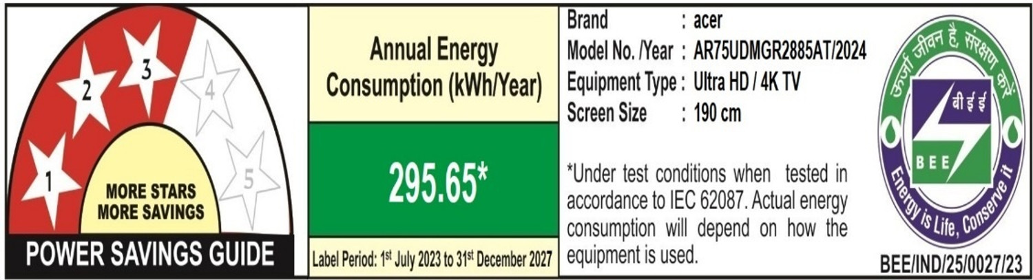 Image of Acer 189 cm (75 inch) Ultra HD (4K) Mini LED Smart Google TV